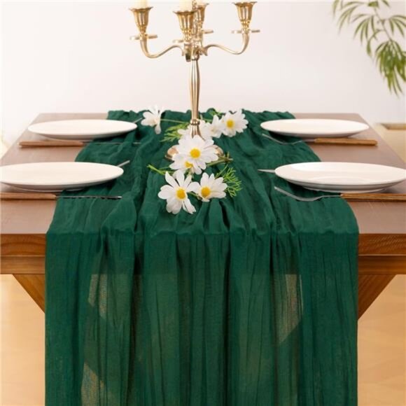 Emerald Green Cheesecloth Table Runner Fall Thanksgiving Boho Rustic Gauze - Picture 5 of 7